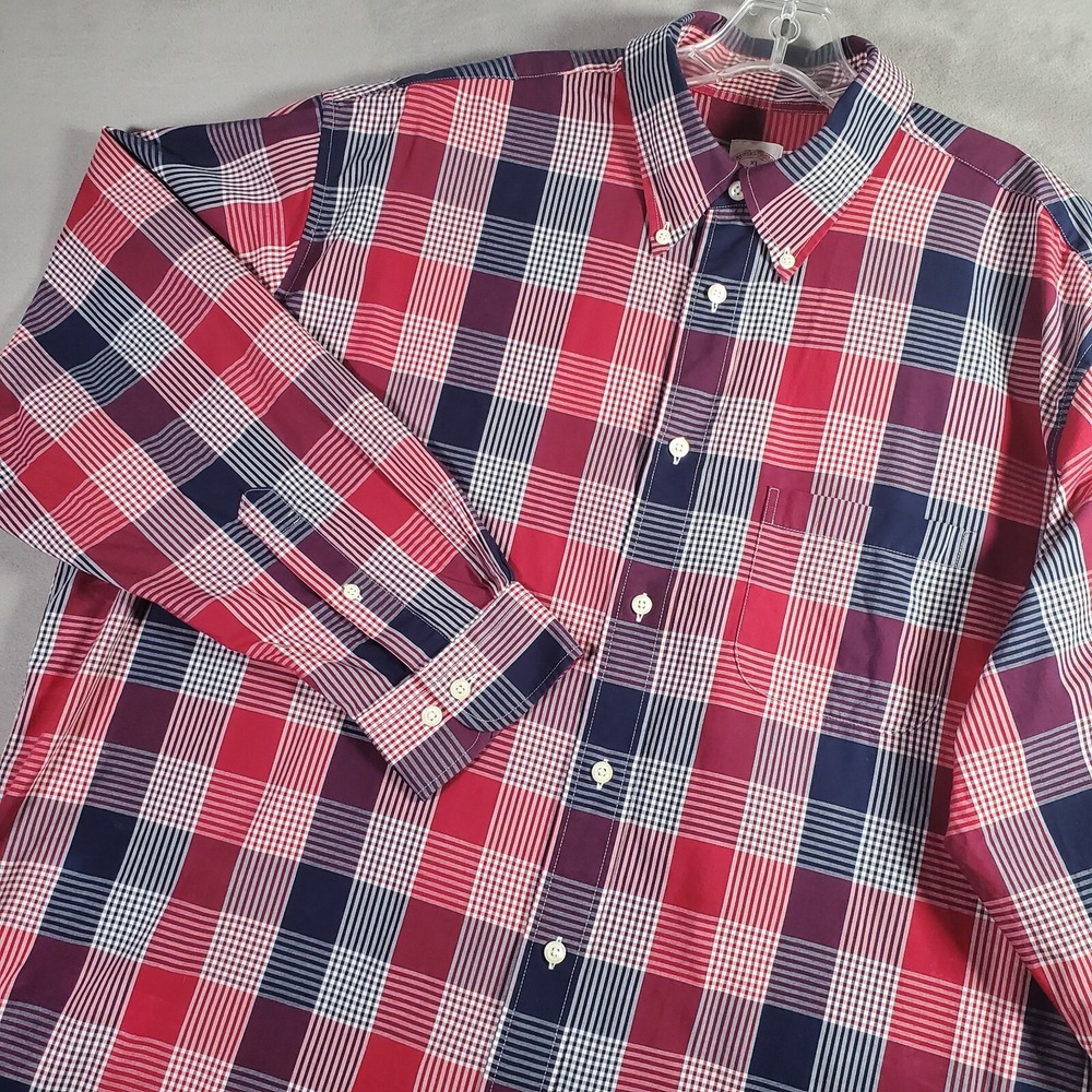 Brooks Brothers Shirt Men XL Blue Red Plaid Madison Button Down Preppy Office